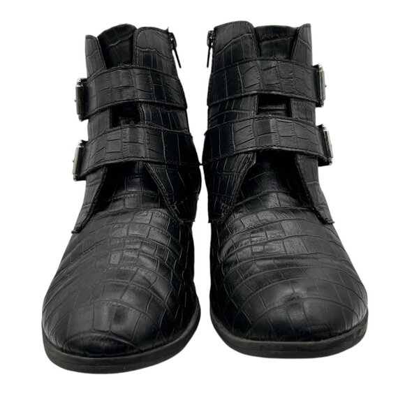 a.n.a. Afra Motorcycle Black Faux Croc Embossed Grunge Biker Ankle Boots (9M) - Picture 3 of 15